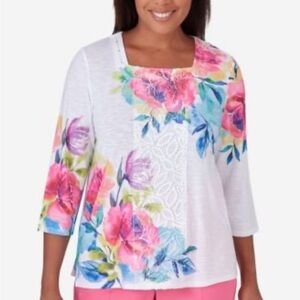 Alfred Dunner Paradise Island Lace Floral Top | NWT | Size S